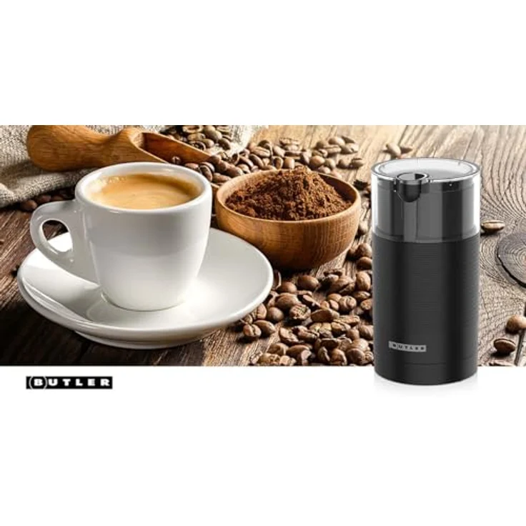 Butler Kaffeemühle 150W, 70g mit Edelstahlklingen, Schwarz – Bild 2