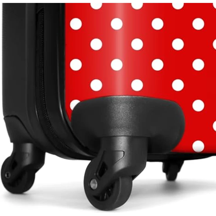 NoBoringSuitcases.com© Hartschalen-Trolley Weiße Punkte auf rotem Hintergrund 67x43x25cm, 4 Rollen, Koffer Mittelgroß, Suitcase für Erwachsene – Bild 6