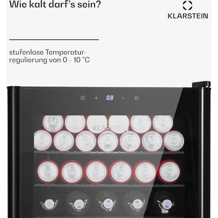 Klarstein Mini Kühlschrank mit Glastür, 115L Getränkekühlschrank mit 4 herausnehmbaren Ablagen, leise, 0-10°C, Edelstahl – Bild 3