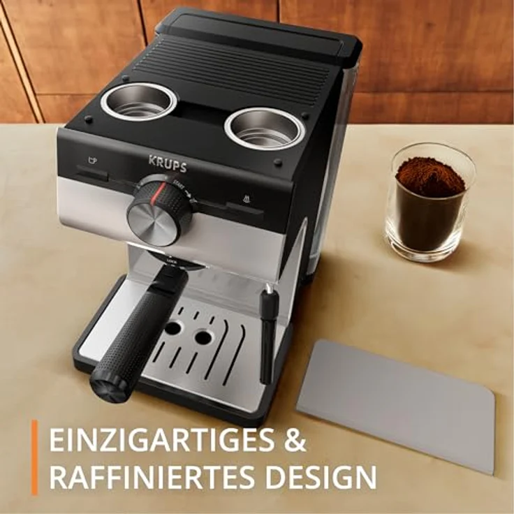 Krups XP381B Authentic Espressomaschine Siebträger, Kaffeemaschine in Fair Grey, 15 bar Pumpendruck, Milch-Aufschäumdüse, 2 L Wassertank – Bild 5