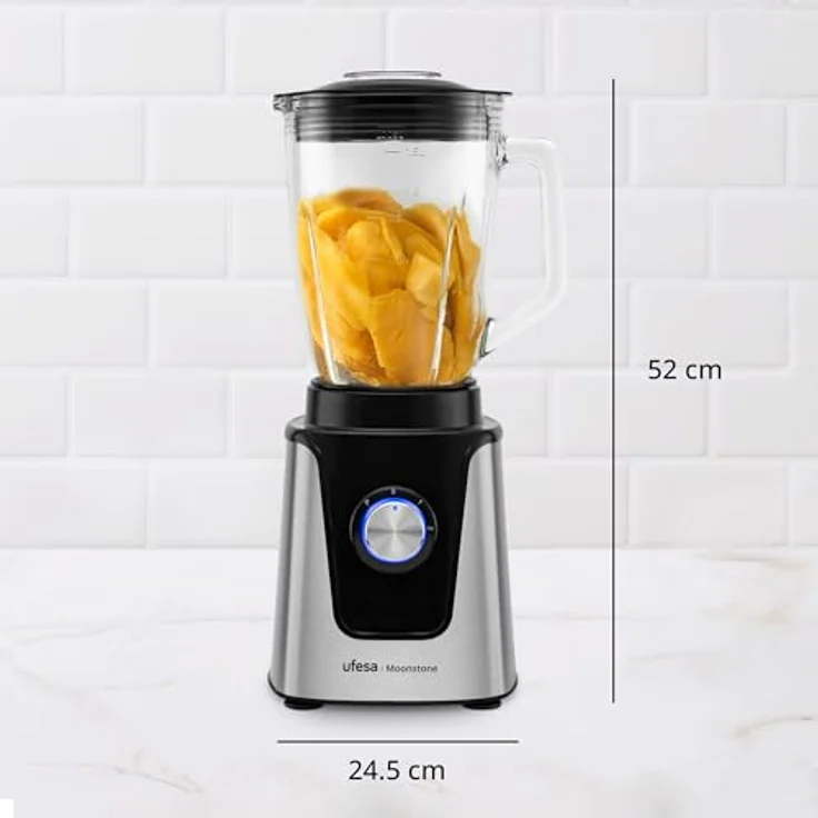 Ufesa Moonstone Standmixer, 1500W Leistung, 1,5L Glasbehälter, LED-Licht, Ice Crusher, Titan-Klingen, 2 Geschwindigkeiten + TURBO – Bild 2