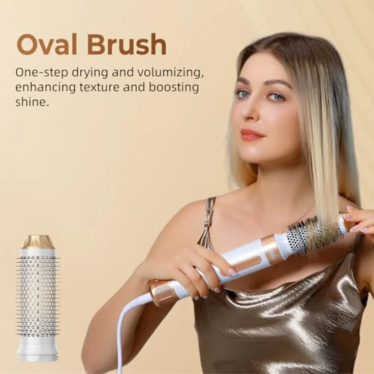 UKLISS Air Styler 7 In 1, Hochtouriger Motor (110.000 U/Min), Warmluftbürste Set mit 7 Aufsätzen für Trocknen, Glätten, Locken, Volumengeben, Ionen Pflege, Weiß – Bild 4