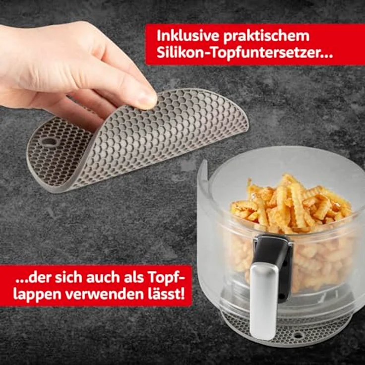 GOURMETmaxx Digitale Heißluftfritteuse 3,3 Liter | AirFryer mit Glas-Korb für ideale Sichtkontrolle | Fettfreies Frittieren mit Timerfunktion für punktgenaues Garen | 1400 W [schwarz/transparent] – Bild 4