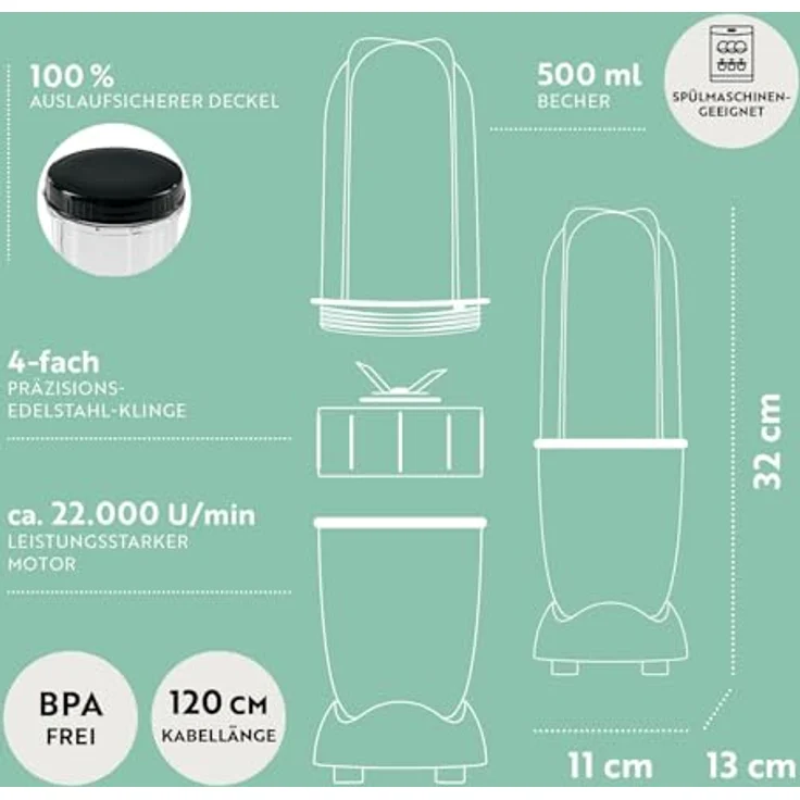 Mr.Magic 4389 Standmixer, 400W, 0,5L, Kunststoff – Bild 6
