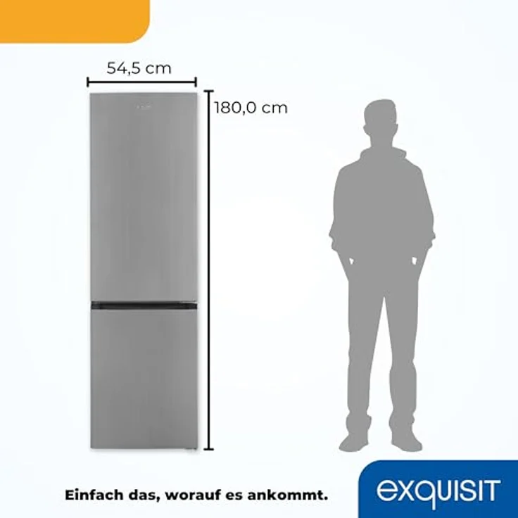 Exquisit Kühl-Gefrierkombination KGC265-70-040D inoxlook, 262 Liter, 4 Glasablagen, 3 Gefrierschubladen, 4-Sterne-Gefrierfach – Bild 6