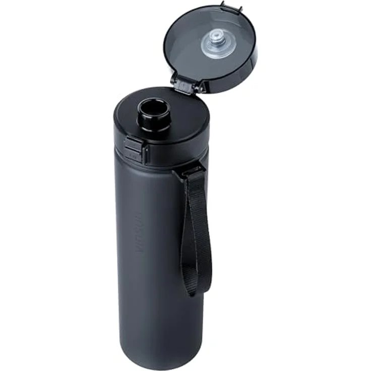 VINSUN Trinkflasche 1L schwarz - auslaufsicher, Kohlensäure geeignet, BPA frei, Tritan, Einhandbedienung - Leichte Wasser Flasche für Sport, Schule, Uni, Fahrrad – Bild 4