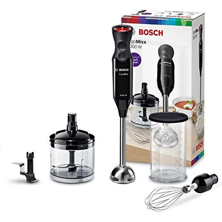 Bosch MS61B6170 ErgoMixx Stabmixer-Set, 1000 W, extra leichtes ergonomisches Gehäuse, 12 Stufen, Edelstahl-Mixfuß, piano black-anthrazit – Bild 2