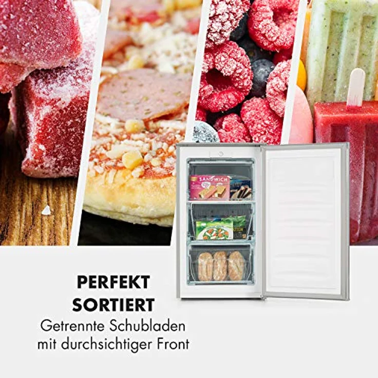Klarstein Mini Gefrierschrank, Klein & Leise, 69L, Freistehender Gefrierschrank in stilvollem Design, Effizienter Tiefkühlschrank - Weiß – Bild 3