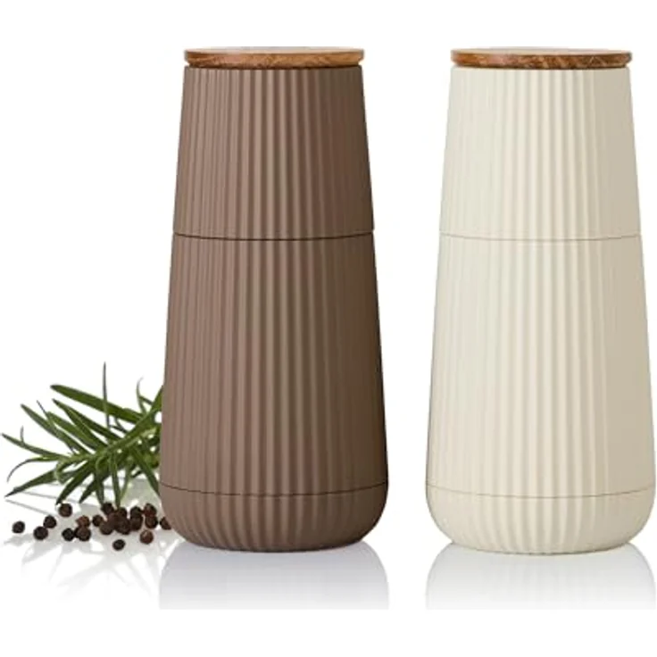 AdHoc Salz-/Pfeffermühle Scape, 2er Set manuell, hochwertiges Keramikmahlwerk, exklusives Relief-Design, 12,3 cm hoch – Bild 7