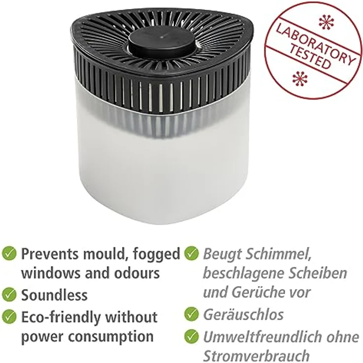 WENKO Raumentfeuchter Prisma, 2x500 g Feuchtigkeitskiller, reduziert Schimmel & Gerüche, nachfüllbar, ohne Strom, inkl. Auffangschale – Bild 3