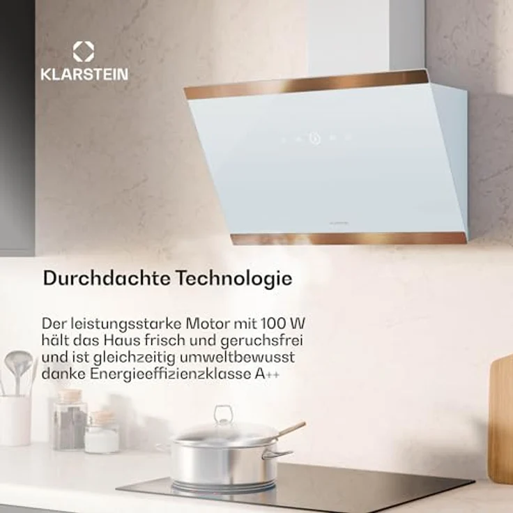 Klarstein FlashLine 60 Dunstabzugshaube, A++ Energieeffizienz, 524 m³/h, 3 Stufen, Touch Bedienung, Abluft/Umluft, 100 W, Weiß – Bild 3