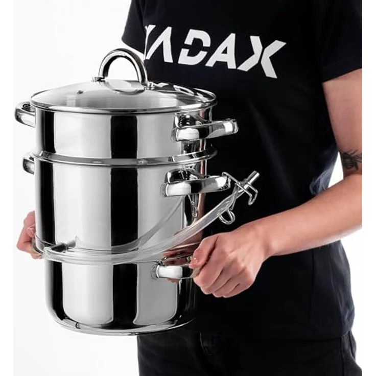 KADAX Dampfentsafter Ruka 5L, Edelstahl, Glasdeckel, Schlauchklemme, spülmaschinengeeignet, für Saftgewinnung von Beeren, Obst und Gemüse – Bild 5