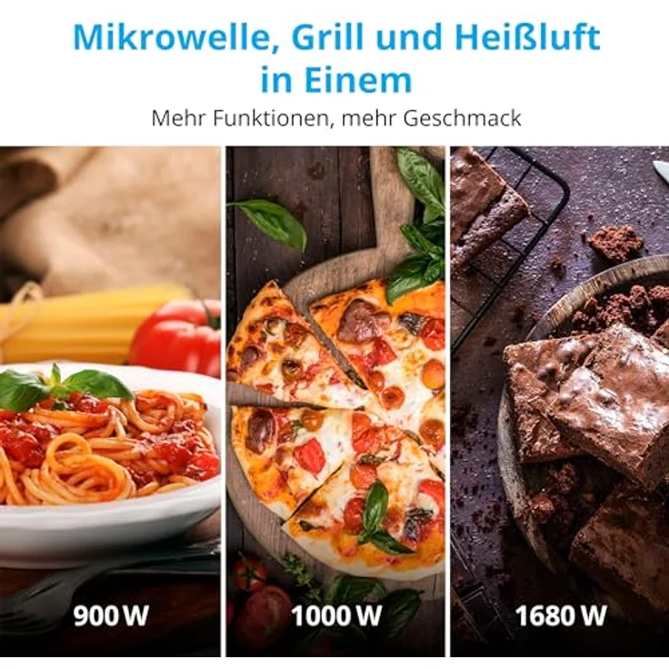 MEDION 3 in 1 Mikrowelle mit Grill und Heißluft Funktion (23 Liter, 900 Watt, 1.000 Watt Grill, 1.680 Watt Heißluft, 10 Automatikprogramme, Auftaufunktion, Display, MD11493) schwarz – Bild 4