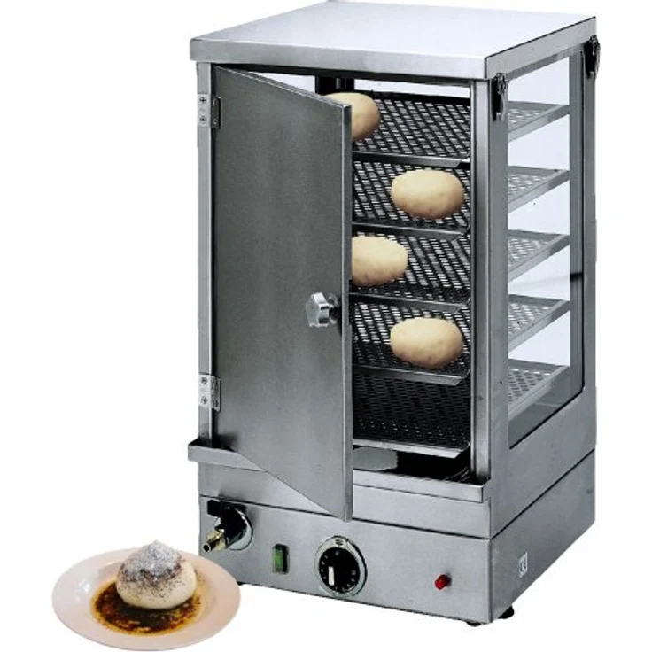 Neumärker Knödeldämpfer, Kleinbackofen mit 3-seitig verglasten gelochten Zwischenböden, 5 gelochten Zwischenböden - 1,8 kW, 230 V, 25 Knödel Kapazität, 400 x 400 x 680 mm, weiß – Bild 2