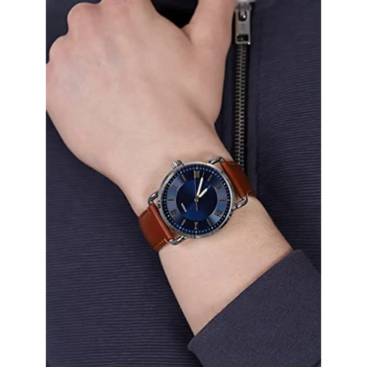 Fossil Herrenuhr Copeland 42mm, Quarzwerk, 42mm Silbernes Edelstahlgehäuse mit Lederarmband, FS5661 – Bild 5