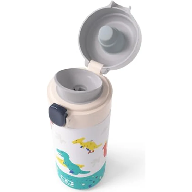 MONBENTO Thermoflasche Kinder Pop blau Dino, 360 ml Edelstahl Isolierflasche für warme und kalte Getränke, bis zu 12 Std. Temperaturhaltung, BPA-frei, ideal für Schule – Bild 3