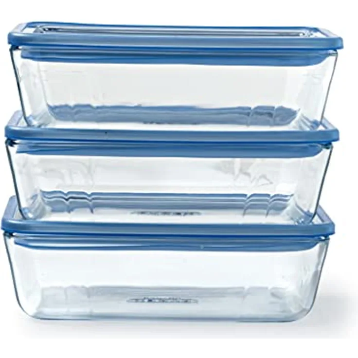 Pyrex Pure Glass Collection, Lebensmittelbehälter aus Borosilikatglas, 1,5 l, 3er-Set, spülmaschinengeeignet, für Backofen und Mikrowelle, hermetischer Verschluss
