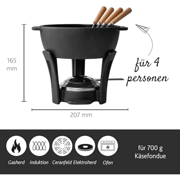 BOSKA Fondue Set Party Pro 1.1L - Fondue Set aus langlebigem Gusseisen, geeignet für diverse Herdarten, inkl. 4 Fonduegabeln – Bild 3