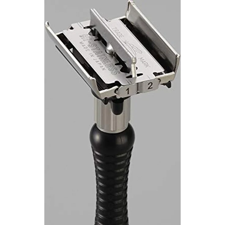 Feather DER-A Adjustable Double Edge Razor, Rasierklinge-Rasierer mit 2 Klingeneinstellungen und butterfly-geöffnetem Kopf, schwarz – Bild 6