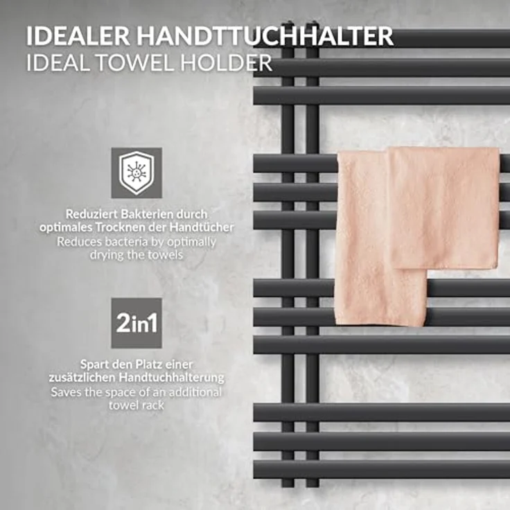 ECD Germany Iron EM Design Badheizkörper - 600 x 1000 mm - Anthrazit - Paneelheizkörper Handtuchwärmer mit hochwertigem Design und hoher Wärmeleistung – Bild 5