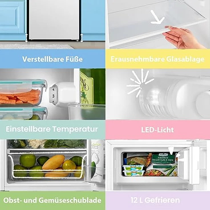 Comfee RCD80WH2(E) Kühlschrank mit Gefrierfach/ 80L Tischkühlschrank/Obst- und Gemüsefach/ 84,5cm Höhe / 47,5cm Breite / 137kWh/Jahr/Einstellbare Temperaturregelung/Verstellbare Füße/Weiß – Bild 4