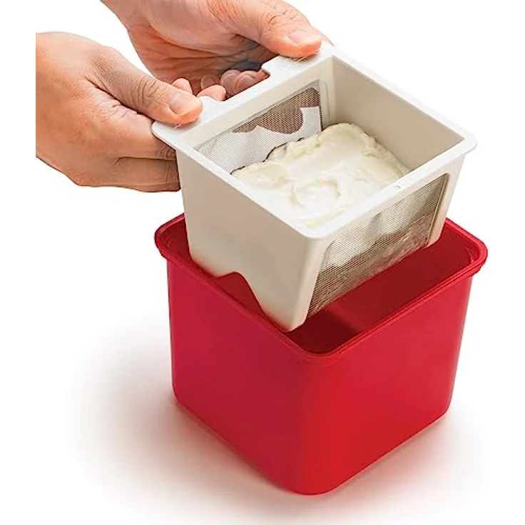 Cuisipro Frischkäsebereiter 74742605 zur natürlichen Herstellung von cremigem Frischkäse, Dips und Speiseeis. Patentiertes Sieb. Rot. 750 ml Fassungsvermögen – Bild 5