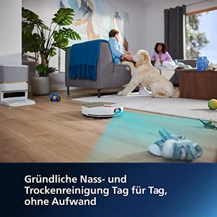 Philips XU7100/02 Homerun Serie 7000 Saugroboter mit Wischfunktion, ultrastarke Saugleistung (5.000 Pa), Erkennung Kleiner Hindernisse, Staubsauger mit Absaugstation, für Teppiche und Tierhaare, App – Bild 2