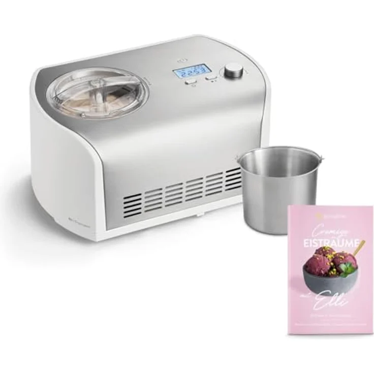 Springlane Eismaschine mit Kompressor inkl. Rezeptheft, 1,2 l, 135 W, Elli + Zusatzbehälter Edelstahl – Bild 2