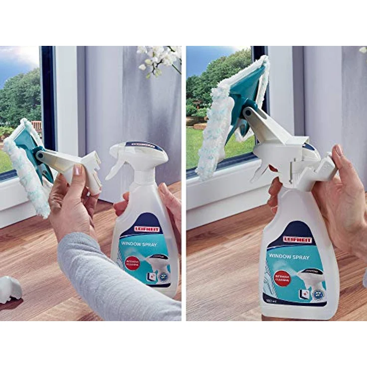 Leifheit Window Spray Cleaner micro duo Fensterputzer zum Einsprühen und Einwaschen, Fensterwischer mit flexiblem Gelenk, austauschbarer Fensterreiniger – Bild 3