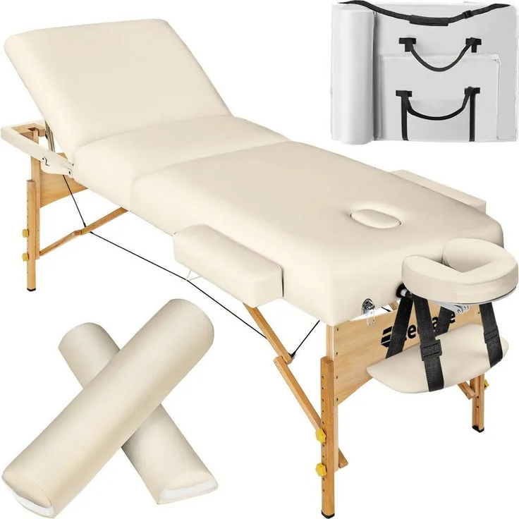 tectake Massageliege Somwang (Set, 1-St) mit variablen Einstellungen und mobilen Lagerungsrollen, buche/schwarz