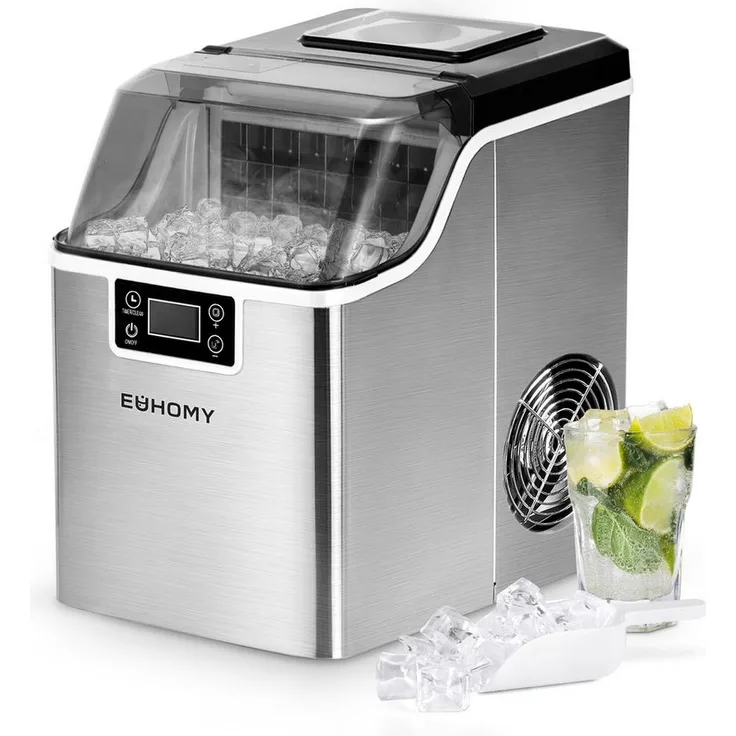 EUHOMY Eiswürfelmaschine EISM-24, 24 Eiswürfel in 13 Minuten, 3,2 Liter, mit Eisschaufel und Korb, für Zuhause, Küche und Büro