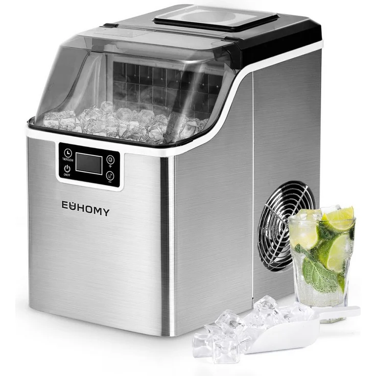EUHOMY Eiswürfelmaschine EISM-24, 24 Eiswürfel in 13 Minuten, 3,2 Liter, mit Eisschaufel und Korb, für Zuhause, Küche und Büro