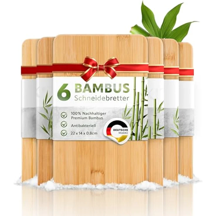 Exitoso® Schneidebretter 6er-Set aus Bambus - 22 x 14 cm - Langlebig und umweltfreundlich - Antibakteriell - Vielseitig einsetzbar – Bild 1