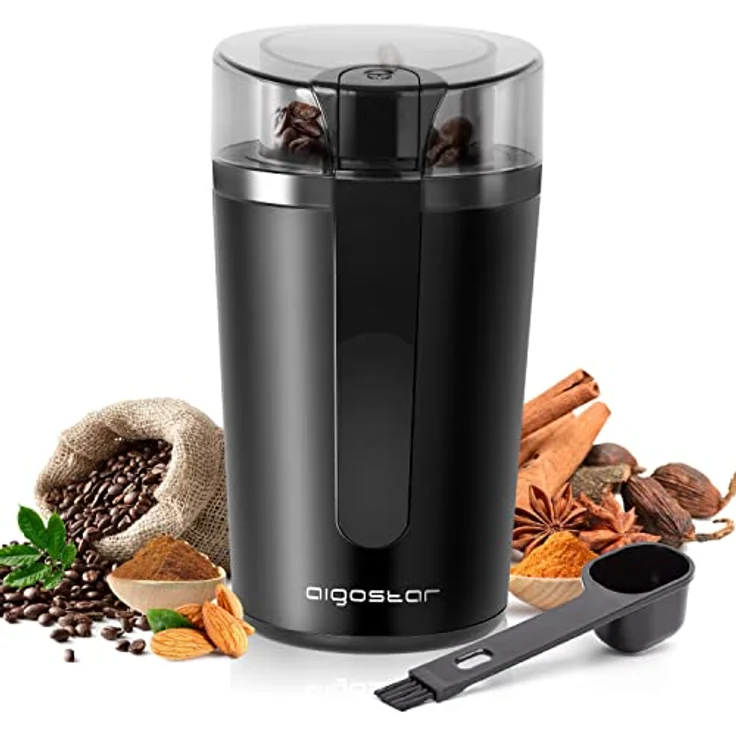 Aigostar Elektrische Kaffeemühle Mahlgrad Einstellbar BPA Frei Caffe Grinder Mixer Mühle Zerkleinerer für Kaffeebohne Leinsamen Nuss Gewürze Getreide 60g 200W – Bild 1