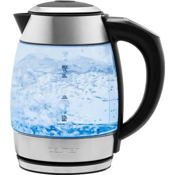 Zelmer ZCK8030, Edelstahl-Glas Wasserkocher mit 2200 Watt, 1,7 Liter Kapazität und Temperaturregelung 40°C-100°C