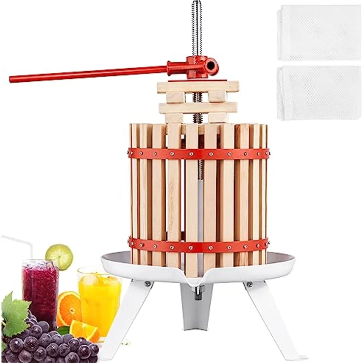 VEVOR Obstpresse Saftpresse Beerenpresse 6 L, Fruchtpresse 17,5 x 26 cm Zelkova-Holz Manuelle Obstpresse, Apfelpresse Weinpresse Maischepresse Saftpresse Entsafter Obstmühle mit Filtertüten – Bild 1