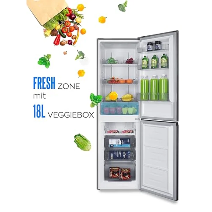 Heinrich´s HKS 3194, Kühlgefrierkombination mit 247L Gesamtvolumen, No Frost, 165L Kühlvolumen, 82L Gefriervolumen, leise 39 dB, Inox, Energieklasse D, LED Beleuchtung – Bild 3