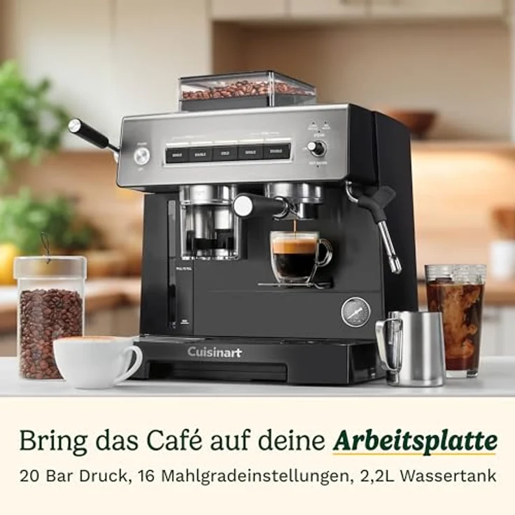 Cuisinart Bean-to-Cup Espresso Machine, Siebträgermaschine mit 20 bar Druck, 2,2 l Wassertank, Schwarz und Silber – Bild 2