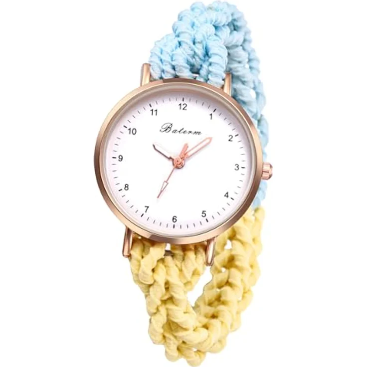 JewelryWe Damenuhr mit elastischem Haarband, Analog Quarz Armbanduhr in Blau und Gelb, Multifunktionale Lässige Uhr – Bild 1