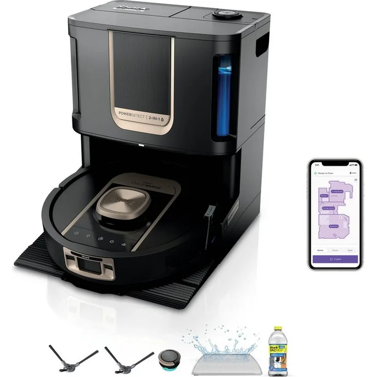 Shark RV2900XEEU ThermaCharged PowerDetect Saugroboter, 650 W, beutellos, beheizte Basisstation mit 85°C heißem Wasser und 80°C warmer Luft