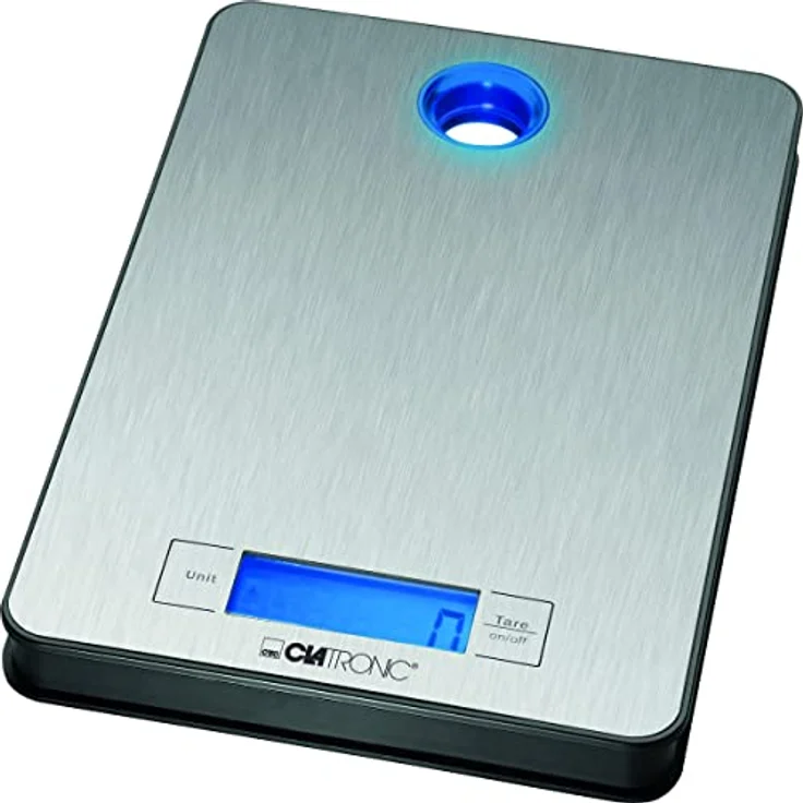 Clatronic Küchenwaage KW 3412, Wiegefläche aus Edelstahl, LCD-Display, bis 5kg in 1g-Schritten (g, kg, lb, oz), Tara-Funktion – Bild 2