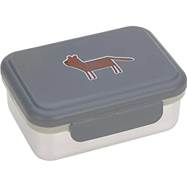 LÄSSIG Kinder Brotdose Edelstahl Lunchbox Frühstücksbox Nachhaltig Kindergarten Schule/Safari Tiger – Bild 1