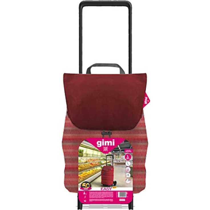 Gimi Easy Einkaufswagen, Tragkraft 30 kg, Legierter Stahl Polyester, rot, 40 L – Bild 2