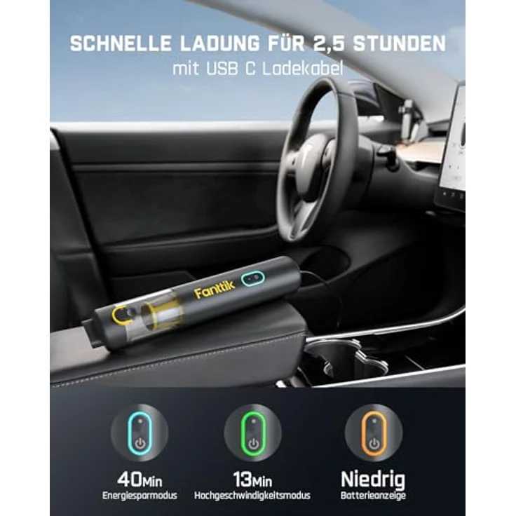 Fanttik Slim V8 Apex, Akku-Autostaubsauger mit 19000 Pa Sogkraft, 4-in-1 Handstaubsauger mit Zubehör, ultraleicht und tragbar, Typ-C Schnellladung – Bild 4