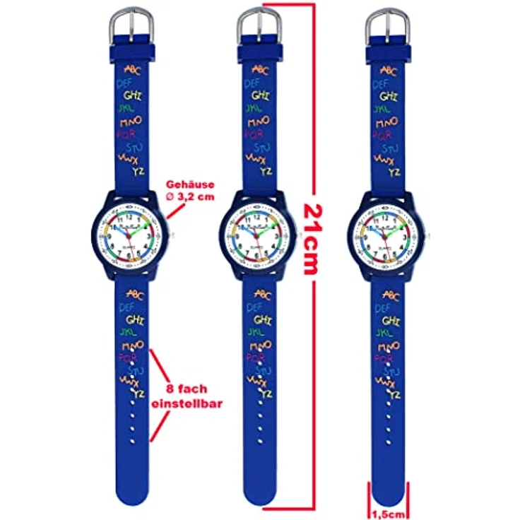 Pacific Time Kinder Armbanduhr Lernuhr ABC in 3D Silikonarmband blau Analog Quarz 20650 – Bild 3
