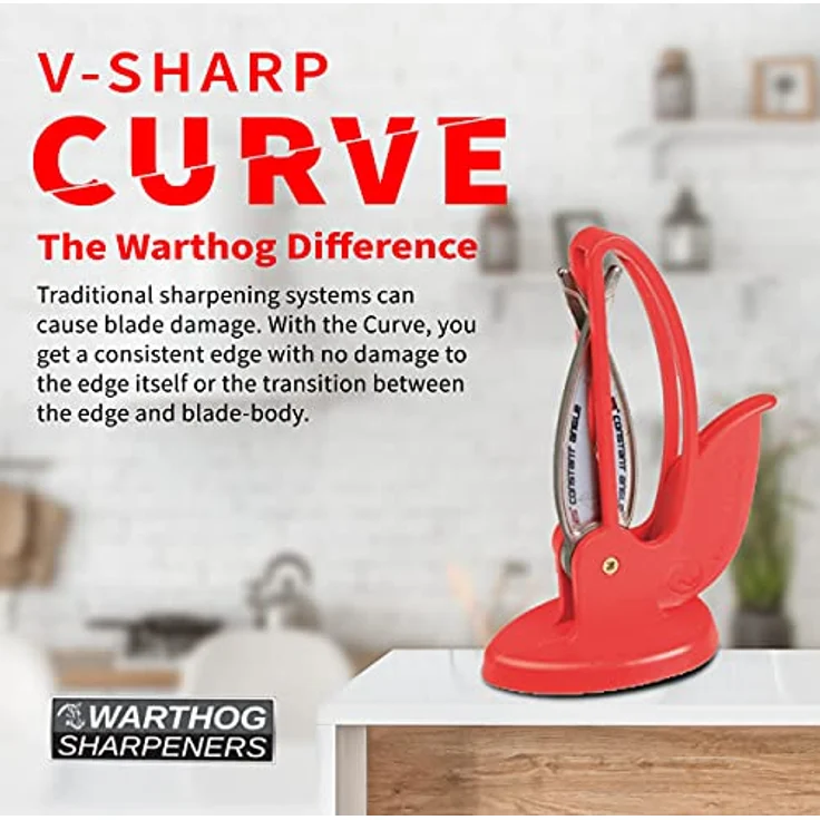 Warthog Sharpeners Messerschärfer, V-Sharp CURVE, Diamant-Messerschleifer für glatte Klingen, Einhandschärfer, 13 x 7,5 x 17,5, rot – Bild 7