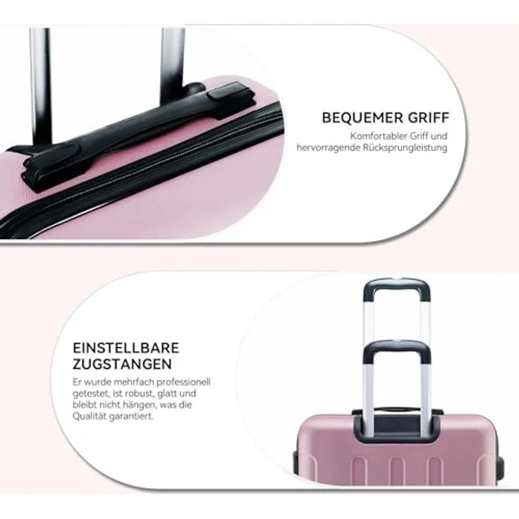 BEIBYE 2045 Zwillingsrollen Reisekoffer Kofferset 3tlg. Hartschale mit sicherem Zahlenschloss, ergonomischem Telekopgriff, 360°-Leichtlauf-System in Princess-pink – Bild 4