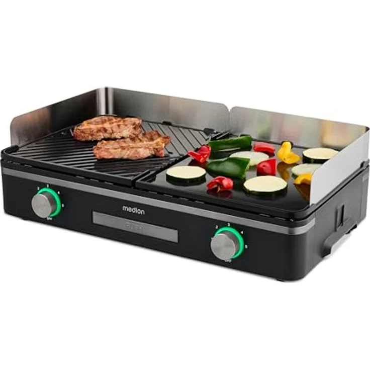 MEDION MD12027 Elektro Tischgrill mit Dual-Zonen-System, 2400 Watt, 2 abnehmbare Platten, individuelle Temperaturregelung, IPX4-Schutz – Bild 1