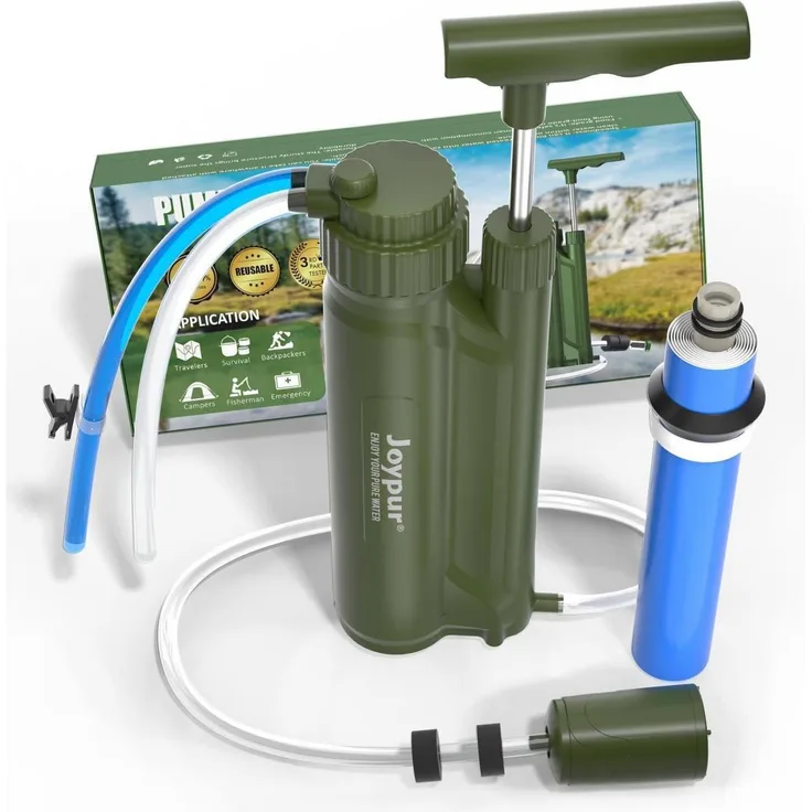 joypur Pump Wasserfilter Outdoor mit RO Membran, 0,0001 µm, 10.000 L Kapazität, stromlos, Armeegrün