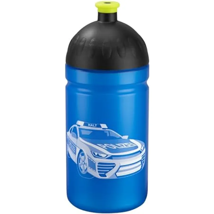 Step by Step Trinkflasche „Police Car Cody“ auslaufsicher, spülmaschinenfest, BPA-frei, für Schule, Kindergarten, heiße und kohlensäurehaltigen Getränke, 0,5L, blau - schwarz